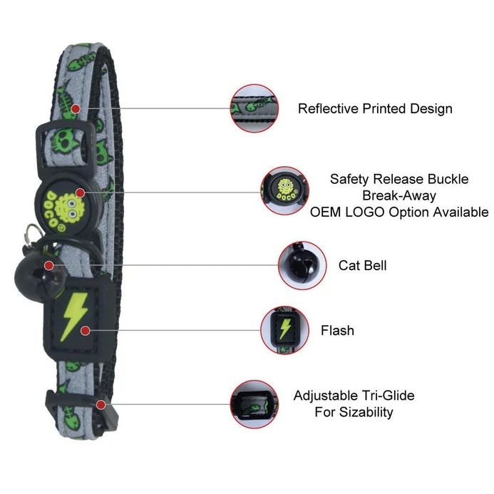 DOCO® Reflective Cat Collar - Printed Pattern, 1.0 X 19-31cm (XS) 