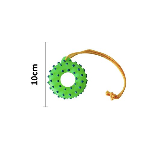[1000000021486] Saas Tyre with rope vinyl squeaky toy 10 cm